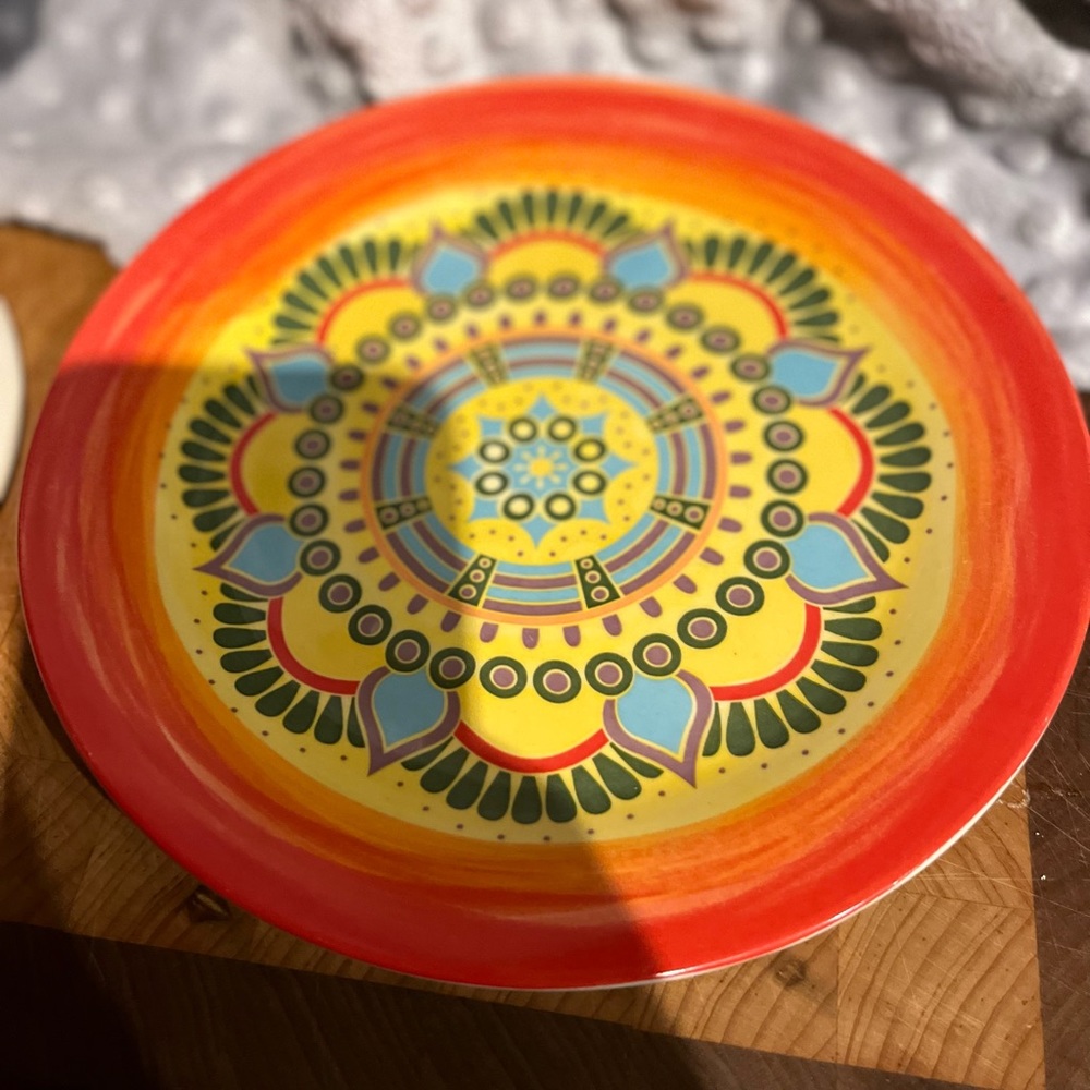 Elama Multicolored Round Stoneware Mandala Pattern Dinnerware set of 2 small